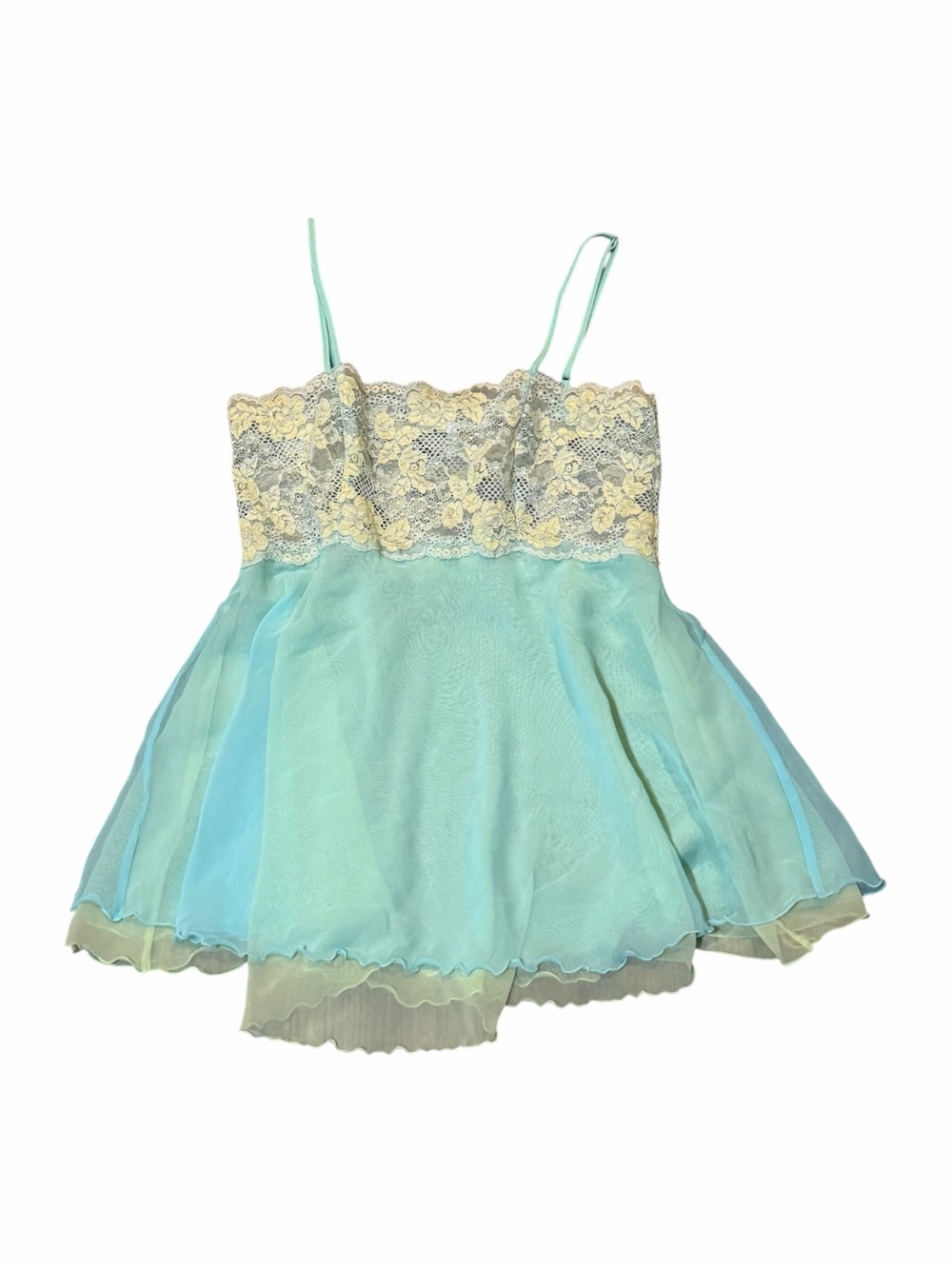 Vintage Victoria’s Secret Aqua Blue Lace Sheer Babydoll Cami Y2K
